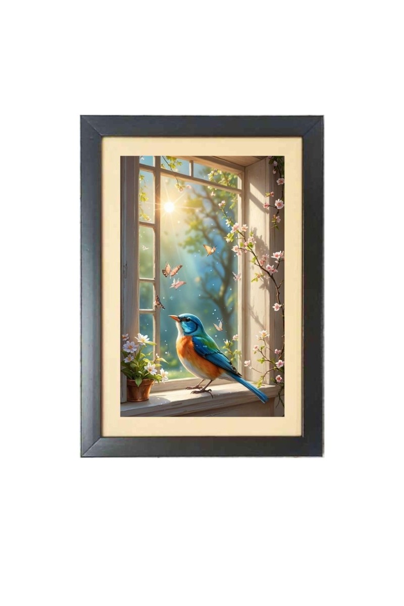 The colorful bird Photo Frame Funny Animal and Bird Cartoon Art, Black color, 13x17 Inch