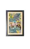 Three lovely cats are sitting on the branch Black Photo Frame Funny Animal and Bird Cartoon Art