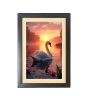 The beautiful swan in the sunset Photo Frame Funny Animal and Bird Cartoon Art, Black color, 13x17 Inch