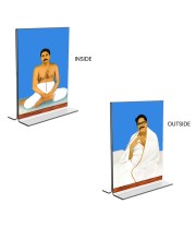 Car Desk/Table Top Anukul Chandra Thakur & Sri Baroda Acrylic T-Style Photo Stand - 2.5x3.5 Inches, Compact and Stylish Spiritual Display, easily change 2 photos (Pack of 1)
