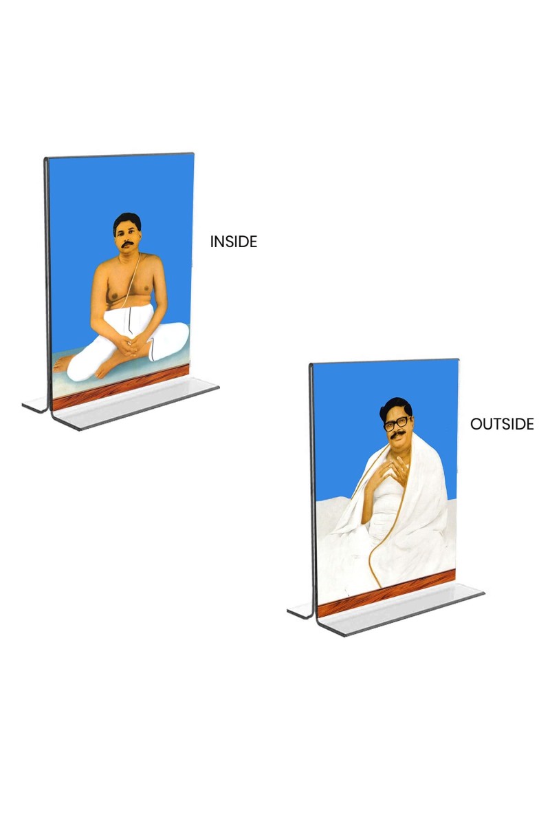 Car Desk/Table Top Anukul Chandra Thakur & Sri Baroda Acrylic T-Style Photo Stand - 2.5x3.5 Inches, Compact and Stylish Spiritual Display, easily change 2 photos (Pack of 1)
