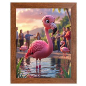 AI Funny Flamingo Art Picture for Kids - 12x16 inches, Brown Color - Perfect Wall Decor for Children's Room