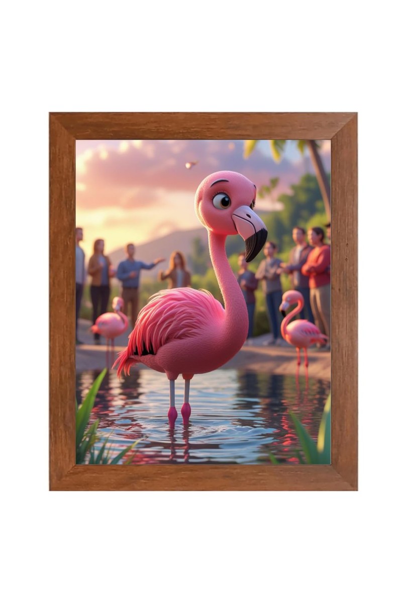 AI Funny Flamingo Art Picture for Kids - 16x20 inches, Brown Color - Perfect Wall Decor for Children's Room
