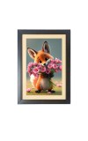 Sweet Fox Holding A Lovely Flowers Black Photo Frame Funny Animal and Bird Cartoon Art