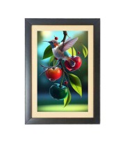 A bird is flying over an apple tree Black Photo Frame Funny Animal and Bird Cartoon Art