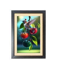 A bird is flying over an apple tree Black Photo Frame Funny Animal and Bird Cartoon Art