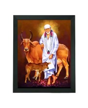 Hitech Sales Shirdi Sai Baba Polystyrene Photo Frame for Pooja Room, Temple Decor, Home Decoration and Gifting (Wall and Tabletop, Rectangular, Printed Photo, 7.12 x 9.12 inches Frame, Black)