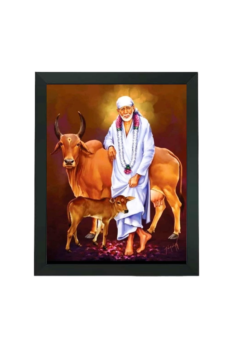 Hitech Sales Shirdi Sai Baba Polystyrene Photo Frame for Pooja Room, Temple Decor, Home Decoration and Gifting (Wall and Tabletop, Rectangular, Printed Photo, 7.12 x 9.12 inches Frame, Black)