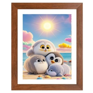 AI Funny Cute penguins Art Picture for Kids - 10x14 inches, Brown Color - Perfect Wall Decor for Children's Room