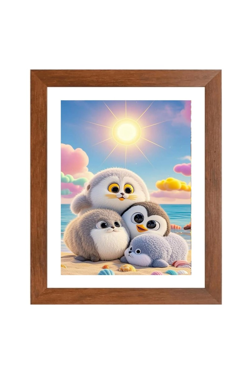 AI Funny Cute penguins Art Picture for Kids - 12x16 inches, Brown Color - Perfect Wall Decor for Children's Room