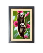 The cute sloths Black Photo Frame Funny Animal and Bird Cartoon Art