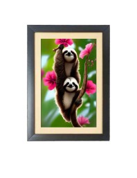 The cute sloths Photo Frame Funny Animal and Bird Cartoon Art, Black color, 11x15 Inch