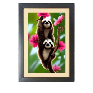 The cute sloths Photo Frame Funny Animal and Bird Cartoon Art, Black color, 15x19 Inch