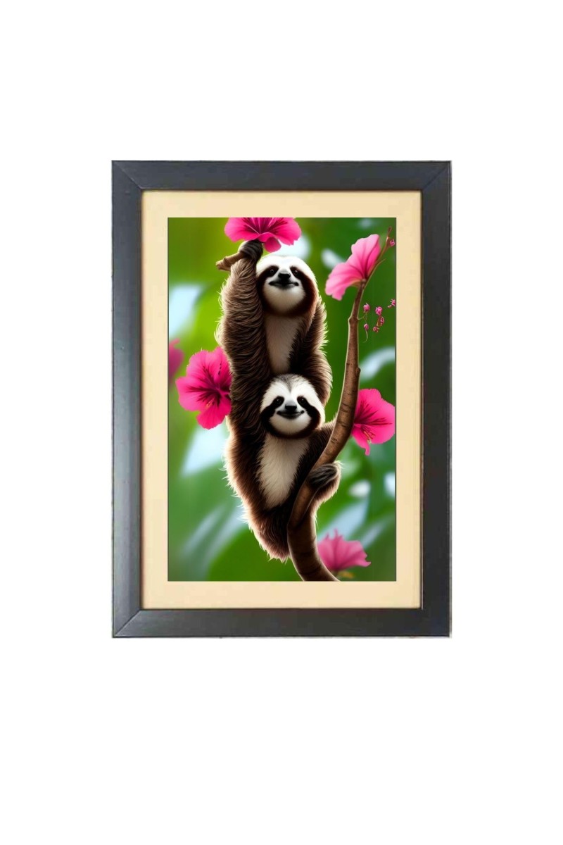 The cute sloths Black Photo Frame Funny Animal and Bird Cartoon Art