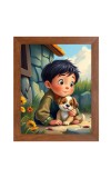 AI Funny Boy with Cute Dog Art Picture for Kids - 10x14 inches, Brown Color - Perfect Wall Decor for Children's Room