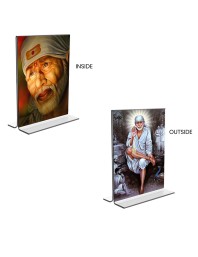 Sai Baba Acrylic T-Style Photo Stand - 11x13 Inches, Compact and Stylish Spiritual Display, easily change 2 photos (Pack of 1)