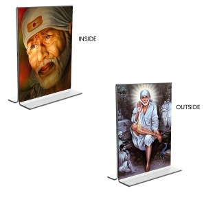 Sai Baba Acrylic T-Style Photo Stand - 11x13 Inches, Compact and Stylish Spiritual Display, easily change 2 photos (Pack of 1)