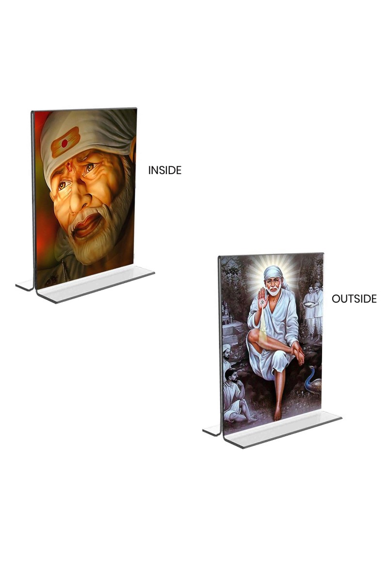 Sai Baba Acrylic T-Style Photo Stand - 11x13 Inches, Compact and Stylish Spiritual Display, easily change 2 photos (Pack of 1)