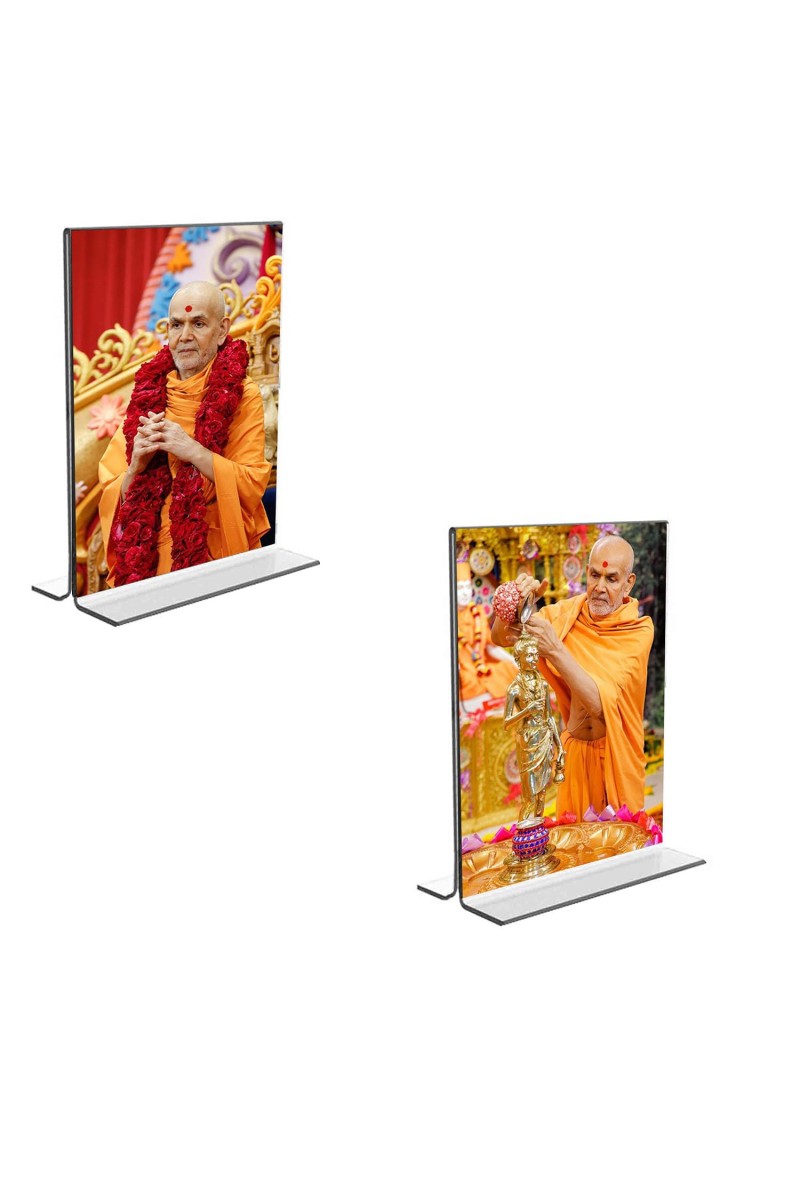 Car Desk/Table Top Swaminarayan Acrylic T-Style Photo Stand - 2.5x3.5 Inches, Compact and Stylish Spiritual Display, easily change 2 photos (Pack of 1)
