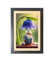 Purple color bird under roof of purple colour flower Photo Frame Funny Animal and Bird Cartoon Art, Black color, 11x15 Inch