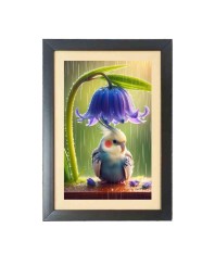 Purple color bird under roof of purple colour flower Photo Frame Funny Animal and Bird Cartoon Art, Black color, 13x17 Inch