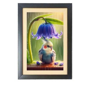 Purple color bird under roof of purple colour flower Photo Frame Funny Animal and Bird Cartoon Art, Black color, 15x19 Inch Purple color bird under roof of purple colour flower Photo Frame Funny Animal and Bird Cartoon Art, Black color, 15x19 Inch