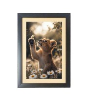 The fierce tiger gently held a delicate flower Black Photo Frame Funny Animal and Bird Cartoon Art