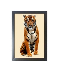The tiger looking seriously Photo Frame Funny Animal and Bird Cartoon Art, Black color, 19x23 Inch
