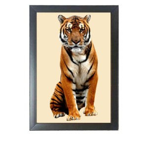 The tiger looking seriously Photo Frame Funny Animal and Bird Cartoon Art, Black color, 19x23 Inch