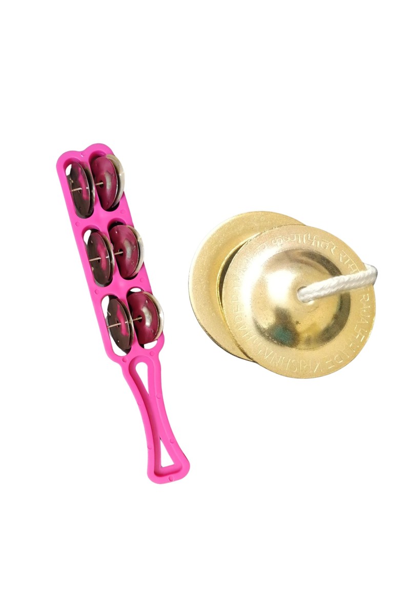 HiTechMart Kartal & Manjira Set – Traditional Bhajan & Kirtan Musical Instrument | Khartal for Temple, Aarti, Pooja, Devotional Music | Durable Metal & Plastic Design | Clear, Resonant Sound