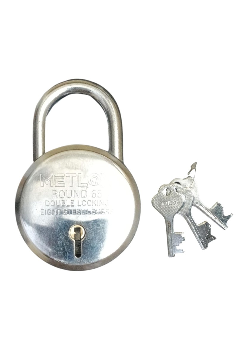 HiTechMart - METLOX Round Padlock 65mm with 8 Steel Levers, Double Locking Mechanism, Heavy Duty Iron Body with 3 Keys – Ideal for Home, Office, and Outdoor Security