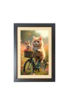 The cute cat and the rabbit are riding a bicycle Black Photo Frame Funny Animal and Bird Cartoon Art