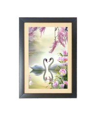 Two lovely swans Photo Frame Funny Animal and Bird Cartoon Art, Black color, 15x19 Inch