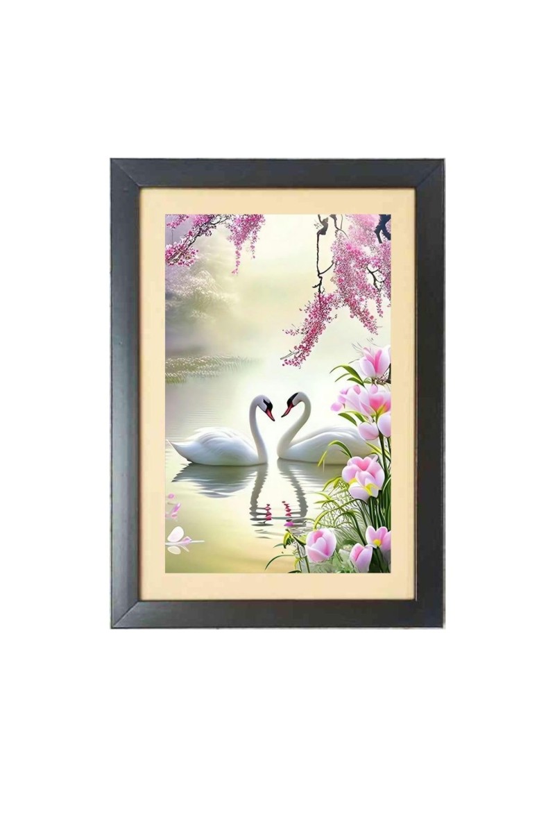 Two lovely swans Black Photo Frame Funny Animal and Bird Cartoon Art