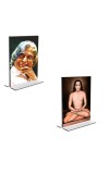 Car Desk/Table Top Sri Sri Yogananda & Mahavatar Babaji Acrylic T-Style Photo Stand - 2.5x3.5 Inches, Compact and Stylish Spiritual Display, easily change 2 photos (Pack of 1)