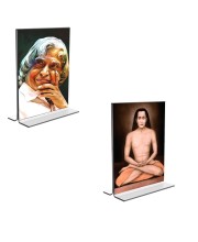 Car Desk/Table Top Sri Sri Yogananda & Mahavatar Babaji Acrylic T-Style Photo Stand - 2.5x3.5 Inches, Compact and Stylish Spiritual Display, easily change 2 photos (Pack of 1)