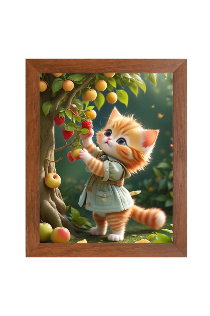 AI Funny Cute Kitty Cat Art Picture for Kids - 10x14 inches, Brown Color - Perfect Wall Decor for Children's Room