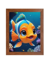 AI Funny Cute Fish Art Picture for Kids - 16x20 inches, Brown Color - Perfect Wall Decor for Children's Room