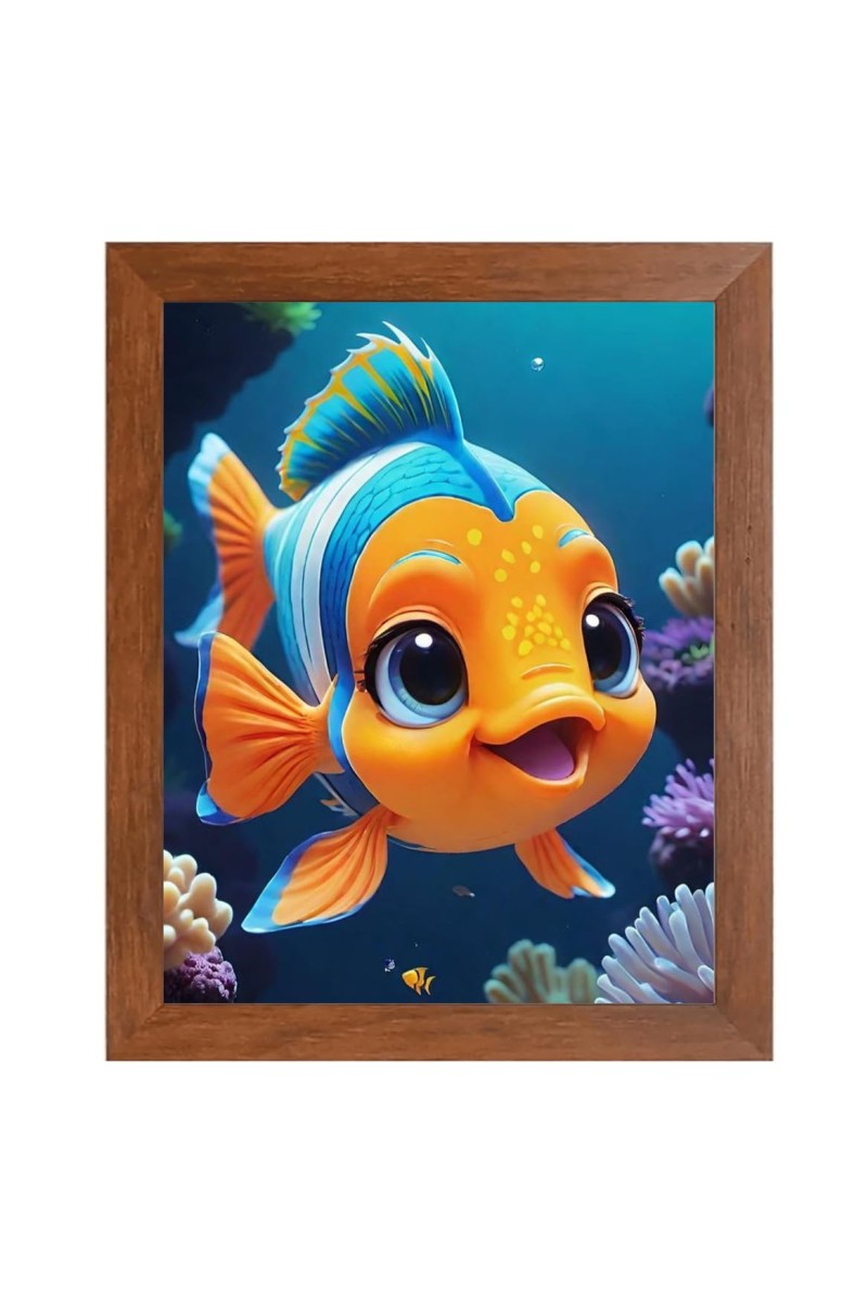 AI Funny Cute Fish Art Picture for Kids - 14x18 inches, Brown Color - Perfect Wall Decor for Children's Room