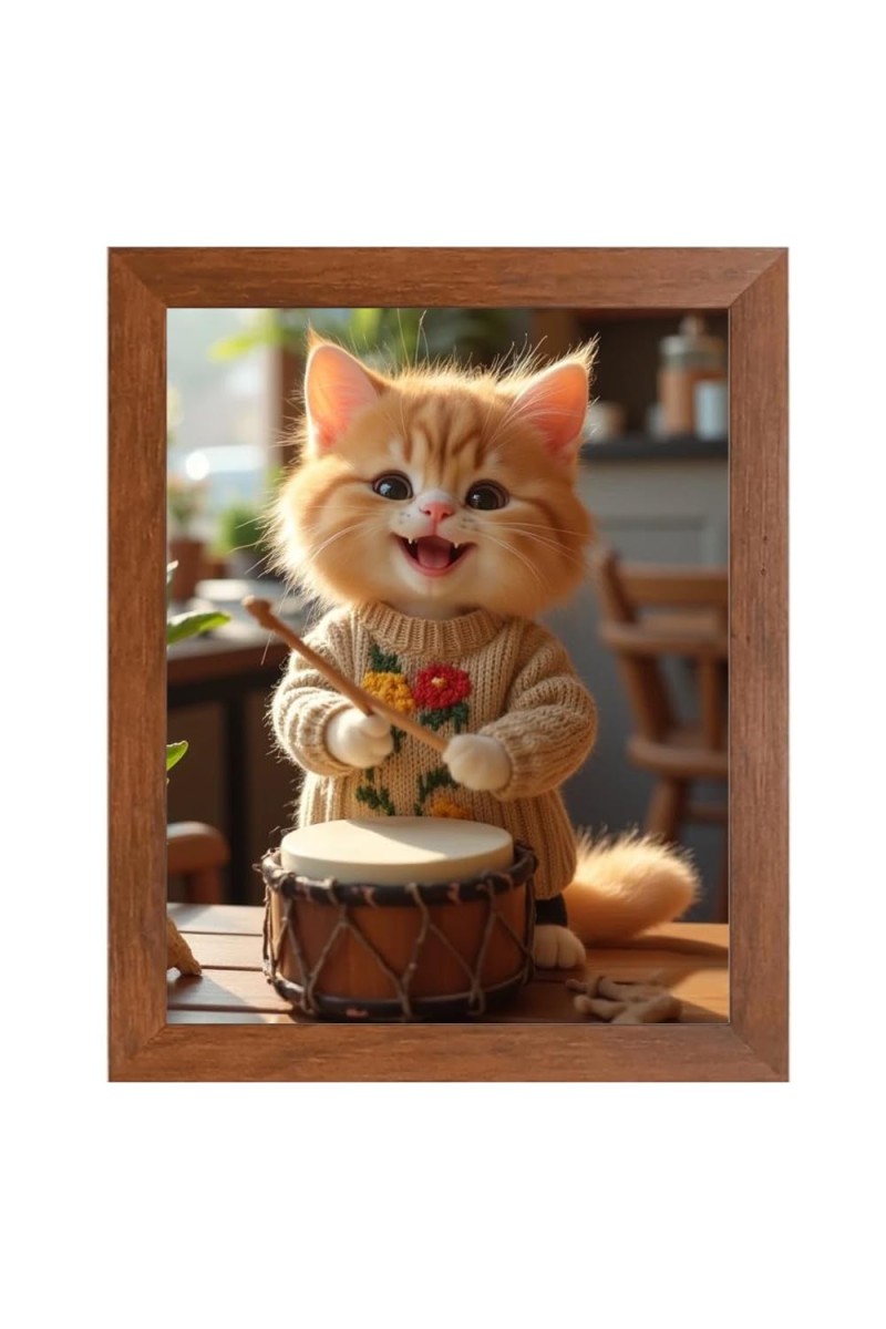 AI Funny Cute Cat Art Picture for Kids - 10x14 inches, Brown Color - Perfect Wall Decor for Children's Room