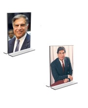 Car Desk/Table Top Sri Ratan Tata Acrylic T-Style Photo Stand - 2.5x3.5 Inches, Compact and Stylish Spiritual Display, easily change 2 photos (Pack of 1)