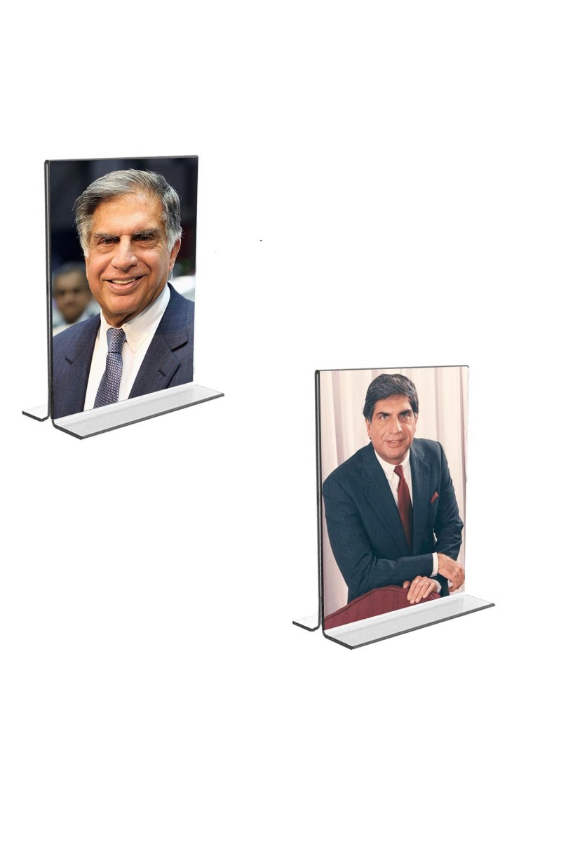 Car Desk/Table Top Sri Ratan Tata Acrylic T-Style Photo Stand - 2.5x3.5 Inches, Compact and Stylish Spiritual Display, easily change 2 photos (Pack of 1)
