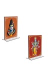Car Desk/Table Top Lord Shiva & Lord Vishnu Acrylic T-Style Photo Stand - 2.5x3.5 Inches, Compact and Stylish Spiritual Display, easily change 2 photos (Pack of 1)