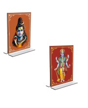 Car Desk/Table Top Lord Shiva & Lord Vishnu Acrylic T-Style Photo Stand - 2.5x3.5 Inches, Compact and Stylish Spiritual Display, easily change 2 photos (Pack of 1)
