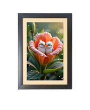 Two cute little birds inside the little flower Photo Frame Funny Animal and Bird Cartoon Art, Black color, 15x19 Inch