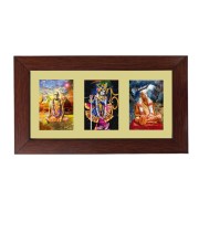 Sri Bhaktisiddhanta Sarasvati, Sri Krishna and Sri Swami Prabhupada Color Photo Frame -14X7.5 Inch, Elegant Religious Home & Temple Decor