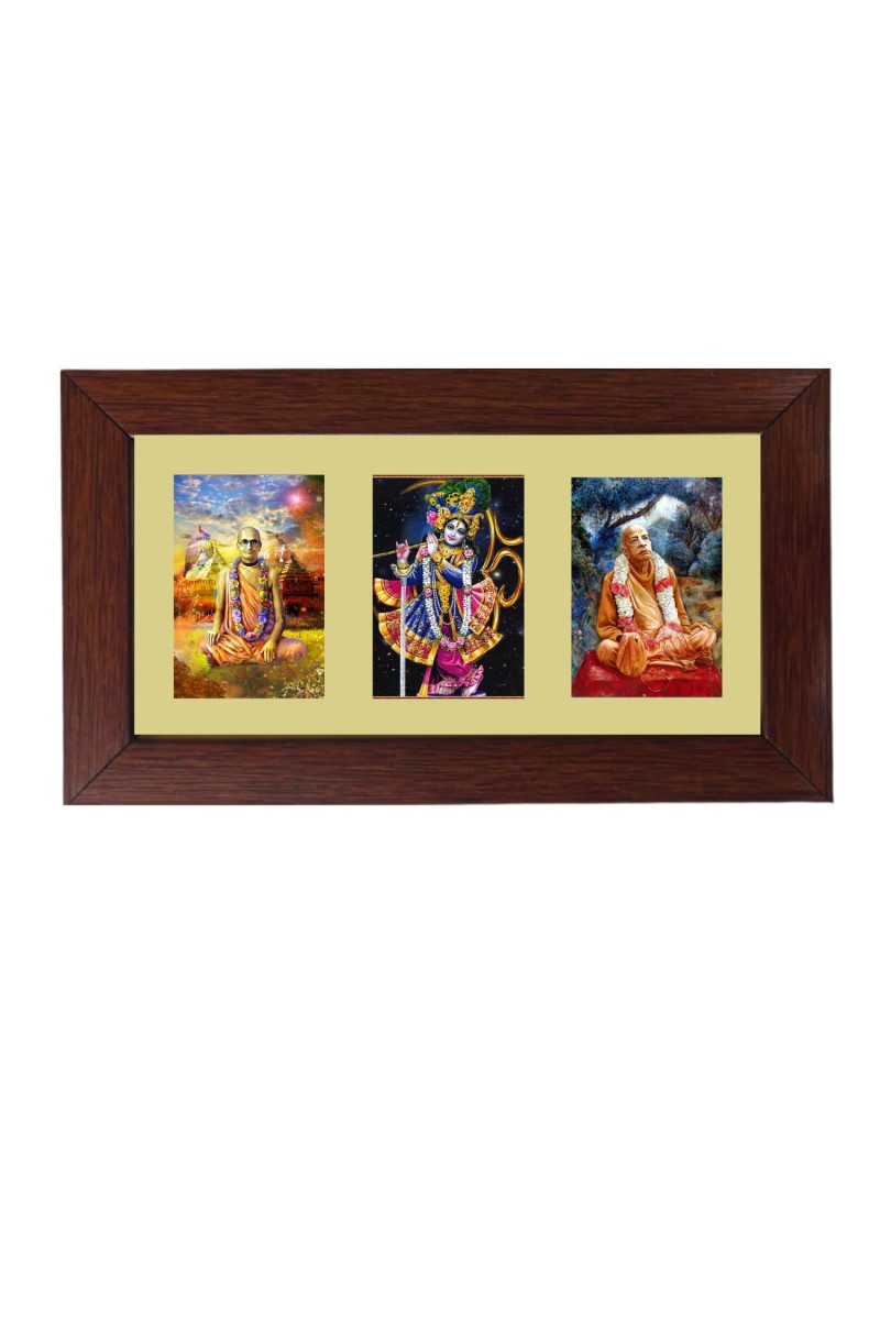 Sri Bhaktisiddhanta Sarasvati, Sri Krishna and Sri Swami Prabhupada Color Photo Frame -14X7.5 Inch, Elegant Religious Home & Temple Decor