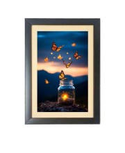 Beautiful butterfly flies are coming out of jar Black Photo Frame Funny Animal and Bird Cartoon Art