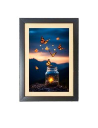 Beautiful butterfly flies are coming out of jar Black Photo Frame Funny Animal and Bird Cartoon Art