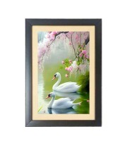 Two beautiful swans Photo Frame Funny Animal and Bird Cartoon Art, Black color, 11x15 Inch